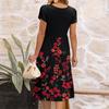 Women's Casual Cute Pattern Print Round Neck Midi Dress Basic Classic Outdoor Everyday Short Sleeve Loose Dress