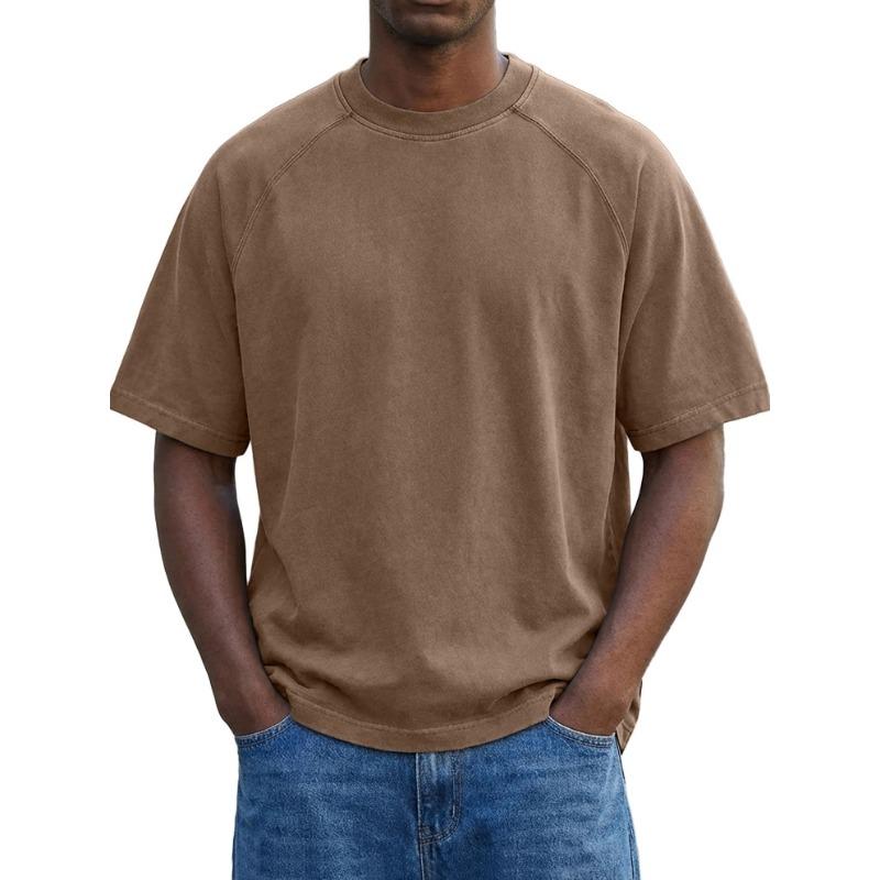 Herren Schwarzes gewaschenes Rundhals-T-Shirt Lockere Passform Kurzarm Lässiges einfarbiges Oberteil