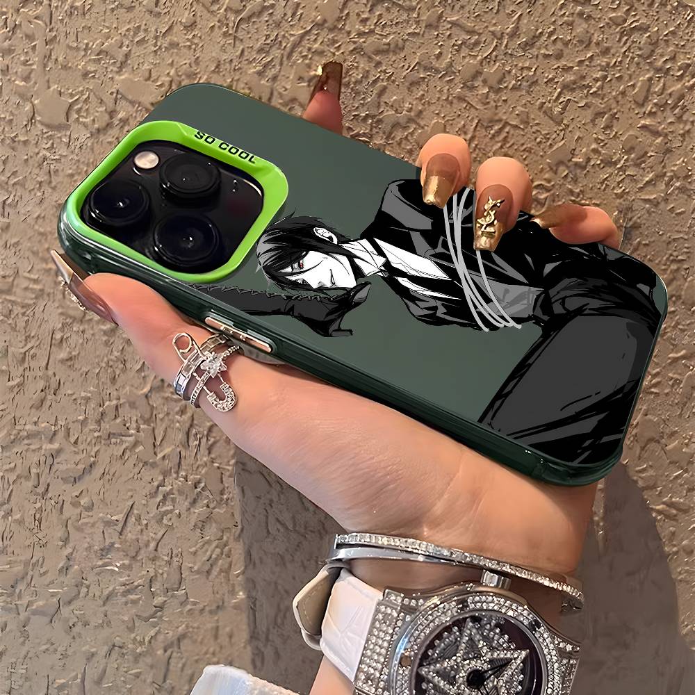 Black Butler Phone Case For iPhone 16 15 14 13 12 11 Plus Pro Max multicolor Aurora laser Shockproof Funda Cover