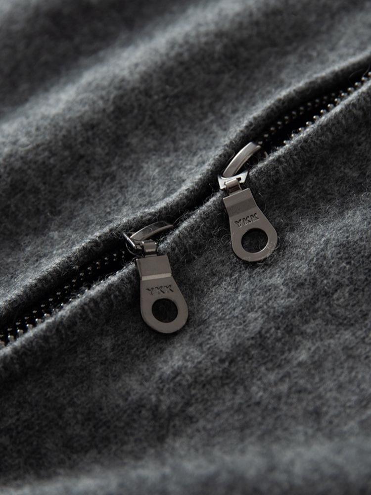 2025 A/W Women's Double-Layer Cashmere Stand Collar Cardigan Sweater with Zippers and Pockets