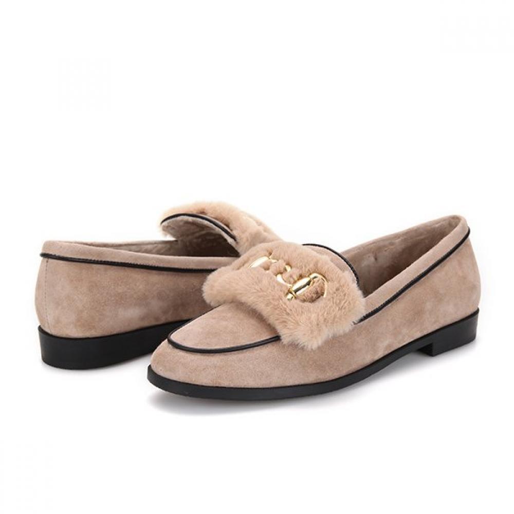Barbara Suede Fur Gold Decor Loafer 2cm Bbf554be