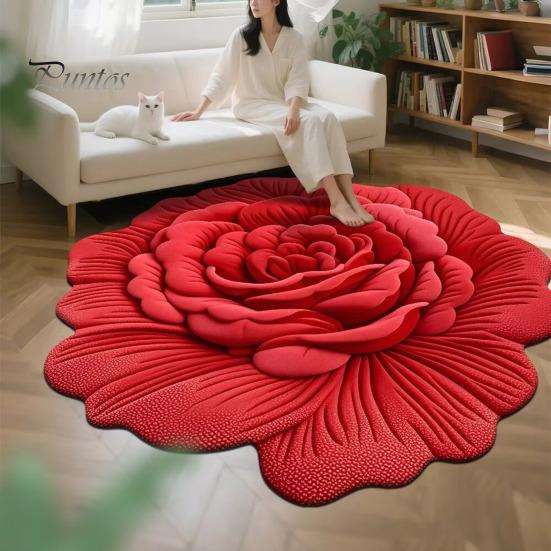 Sunflower Shaped Bath Mat Floor 3D Floral Design Non-Slip Dot-Embossed Backing Quick-Drying Large Rug Plush Carpet Soft Comfort Home Decor Moisture