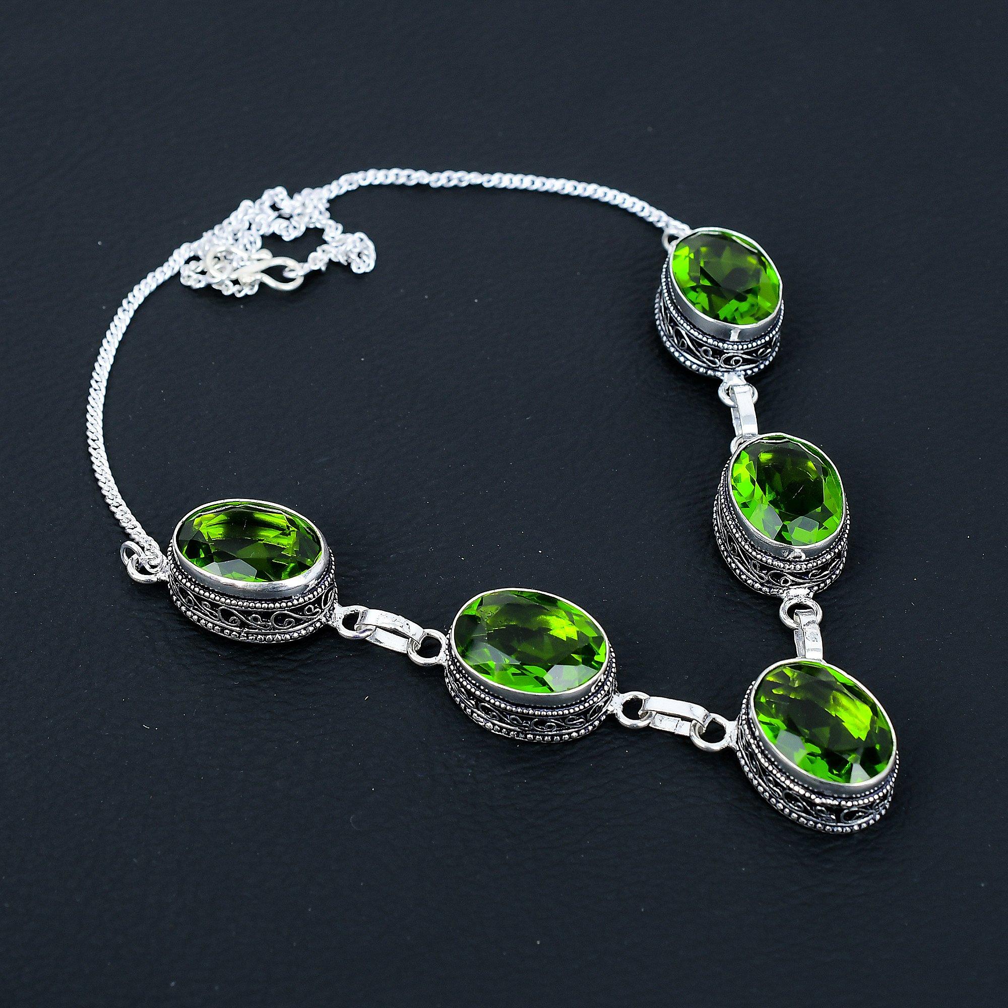 

Ожерелье ручной работы из драгоценного камня перидота из стерлингового серебра 925 пробы, антикварное ювелирное ожерелье, ожерелье из перидота для женщин, ювелирные подарки из камня по случаю рождения 20 зелёный