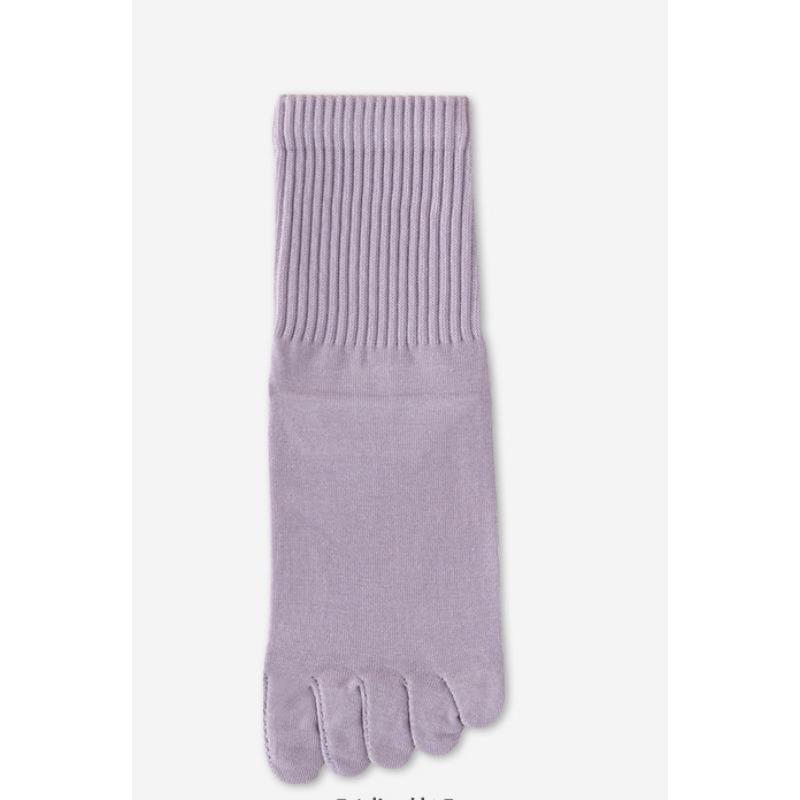 Women's Spring Five-finger Socks, Solid Color Sweat-absorbing Mid-calf Cotton Socks, Boneless Sewn Anti-pilling Toe Separation Socks
