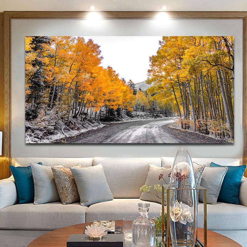 Yellow Birch Forest Canvas Painting Autumn Golden Tree Posters and Prints Landscape Pictures for Living Room Home Wall Decor