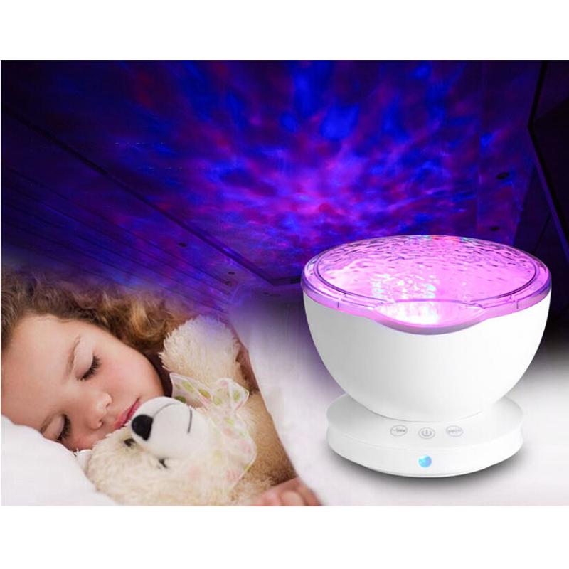 Beautiful Colourful USB Sea Projection Lamp with Music Gift Decoration white#0