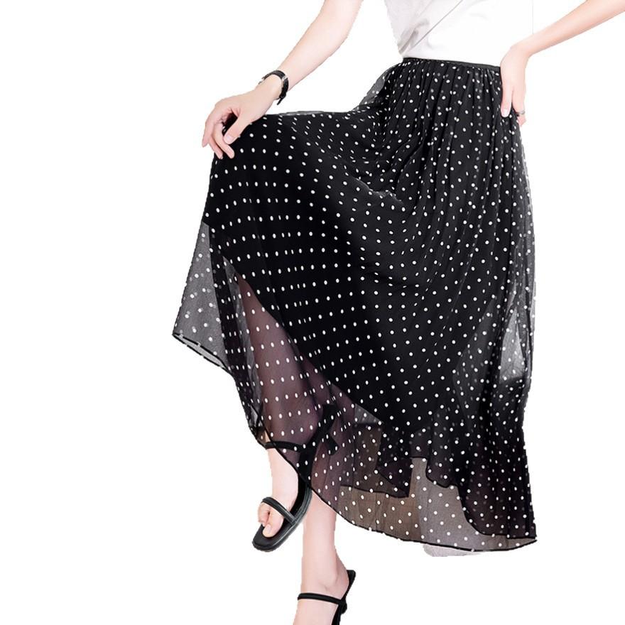 Summer New Light and Thin Mulberry Silk Skirt Elastic Waist Pendulum Temperament Silk Umbrella Skirt