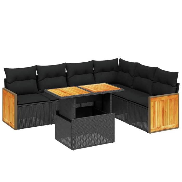 VidaXL Garden Lounge Set with Cushions 7 Pcs, Patio Sofas, Patio Furniture Set, Outdoor Furniture, Black 3273974