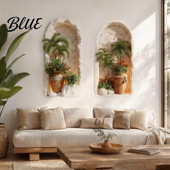 Easy Peel And Wall Sticker Decor 3D 2Pcs Stick Home Tropical Plant for Decor Arched Niche Window Decal Versatile