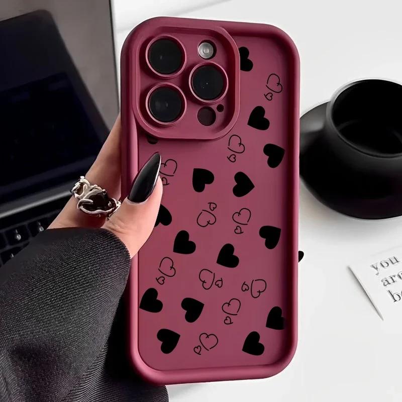 Phone Case For iPhone 16 15 13 14 12 11 Pro Max 7 8 15 16 Plus XR X XS Max SE2022 Love Heart Print Matte Soft Shockproof Cover