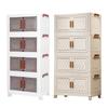 4 Tier Stackable Closet Organizers Foldable Organization with Doors & Wheels Folding Storage Cabinet Shelf for Home Office Dorm