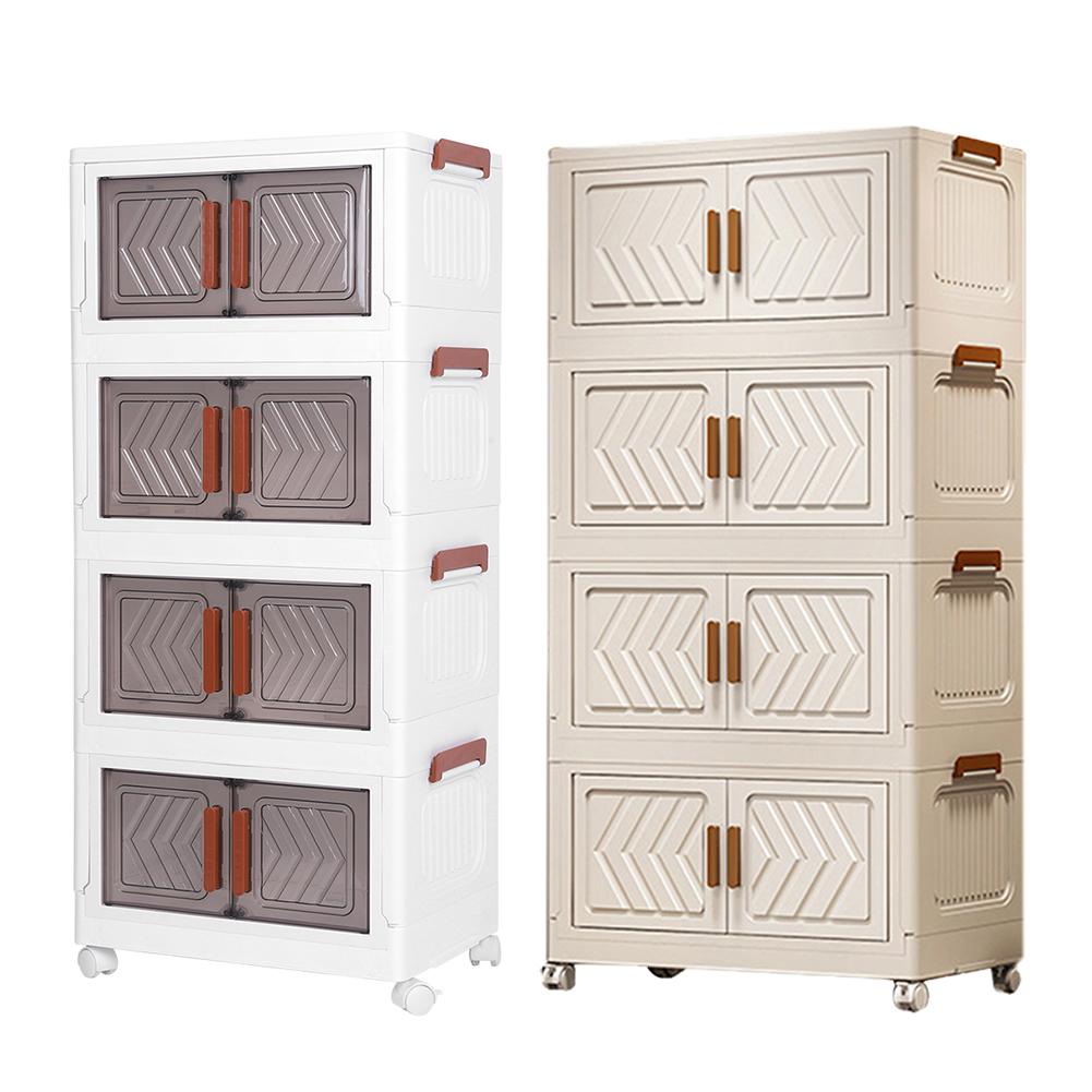 4 Tier Stackable Storage Bins with Doors & Wheels Foldable Organization Storage Drawer for Living Room Bedroom Office