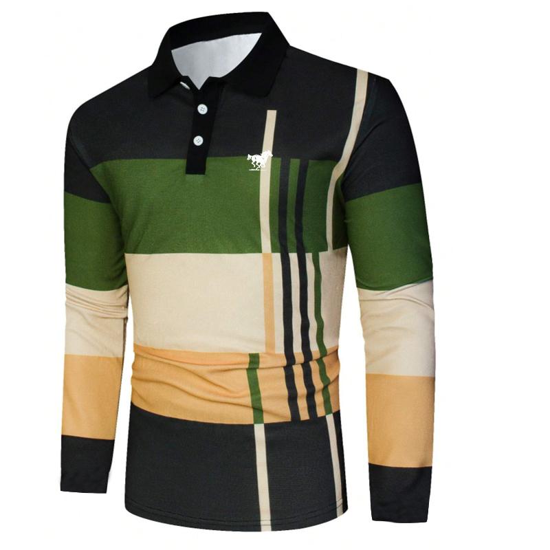 100% Polyester Frühling Herbst Herren Neu Langarm Knopf Polohemd Herren Mode Sport Golf Polohemd Tops