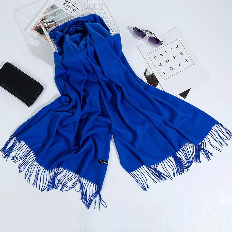 Otoño E Invierno Nuevo Bufanda de Cachemira para Mujer Color Sólido Imitación Cachemira Bufanda de Punto Gruesa Bordada Cachemira Chal