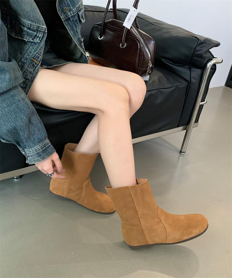 Flat-bottomed French retro matte leather Birkenstock short boots women's boots autumn 2025 new models