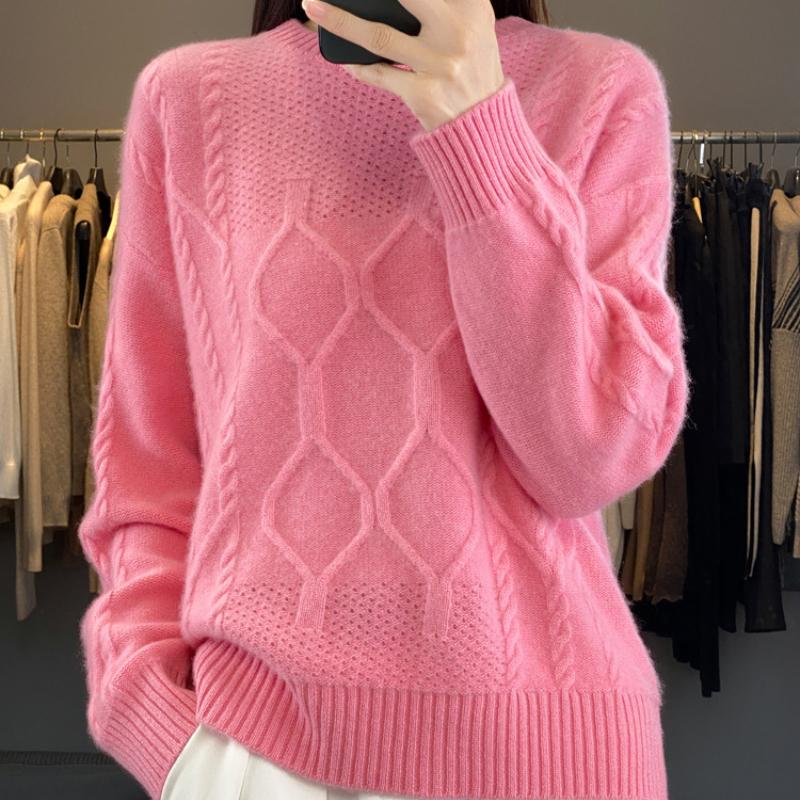 Heavy Jacquard Round-neck Cardigan for Women In Autumn and Winter Loose Versatile Sweater Korean Style Slim Knitted Base Shirt Top