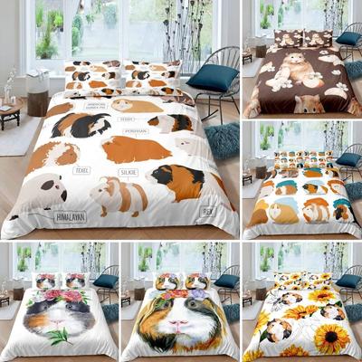Guinea Pig Duvet Cover King/Queen Size For Kids Teens Boys Girls, Cute Cartoon Hamster Rodent Bedding Set For Dorm Bedroom