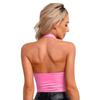 Womens Shiny Patent Leather Vest Halter Lapel Backless Deep V Neck Slim Fit Waistcoat Sexy Nightclub Wear