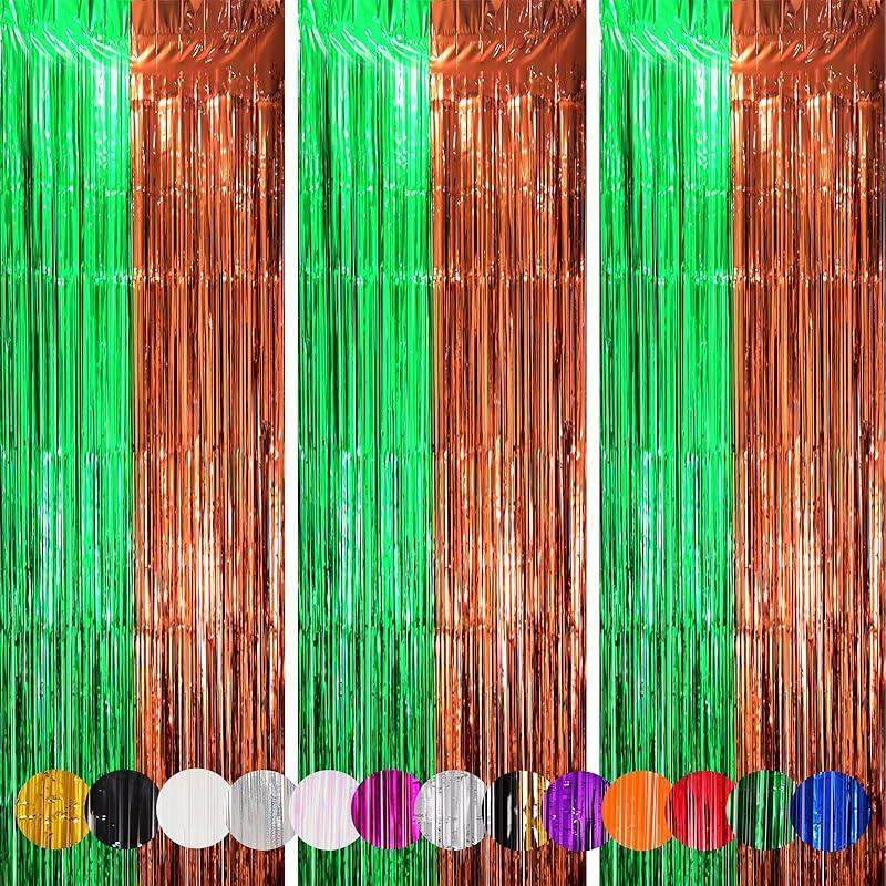 3 Pack 3.3x8.2 Feet Gold Foil Fringe Backdrop Curtains, Tinsel Streamers, Fringe Backdrop for 2025 New Years Eve, Graduation, Birthday, Baby Shower,