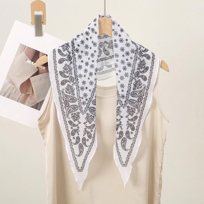 Silk Print Versatile Triangle Scarf: Cashew Large Square for Headscarf or Waistband
