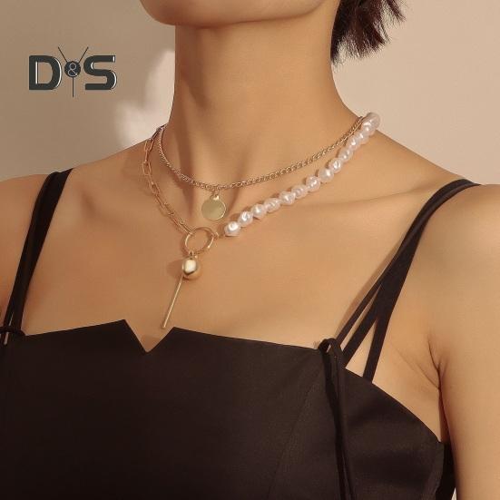 Mehrlagige Halskette mit Kunstperlen im Barockstil für Damen, Halskette mit gestapelten Kunstperlen und Büroklammern, Schmuck für Ehefrau und Freundin