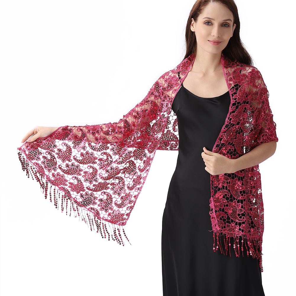 Lace & Sequins Shawl Wraps for Evening Dresses Wedding Decoration Scarf Elegant Hijab Cover for Ramadan Festivals Women's Modest Fashion Floral Shawl