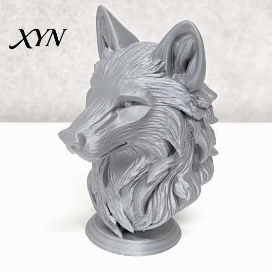Realistische Wolfskopf-Dekoration 3D-gedruckte Figur, Statue mit rundem Ornament-Sockel, Wildtier-Skulptur für Zuhause Büro Bücherregal Schreibtisch