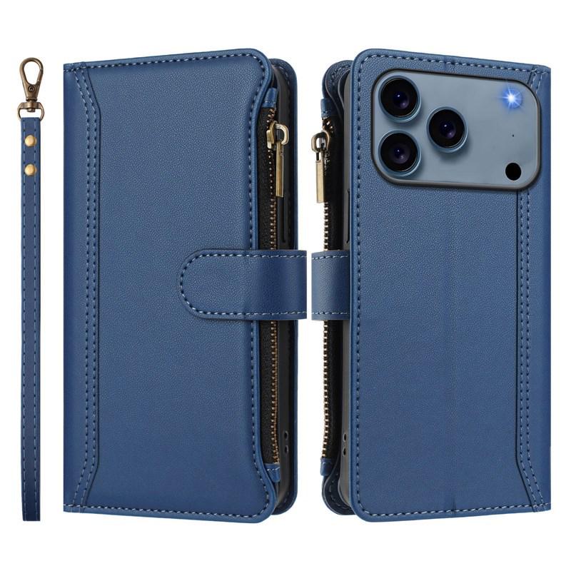 Apple 17 Pro Max Solid Color Zipper Wallet Case for Nine Cards – Compatible with iPhone 16/15/14