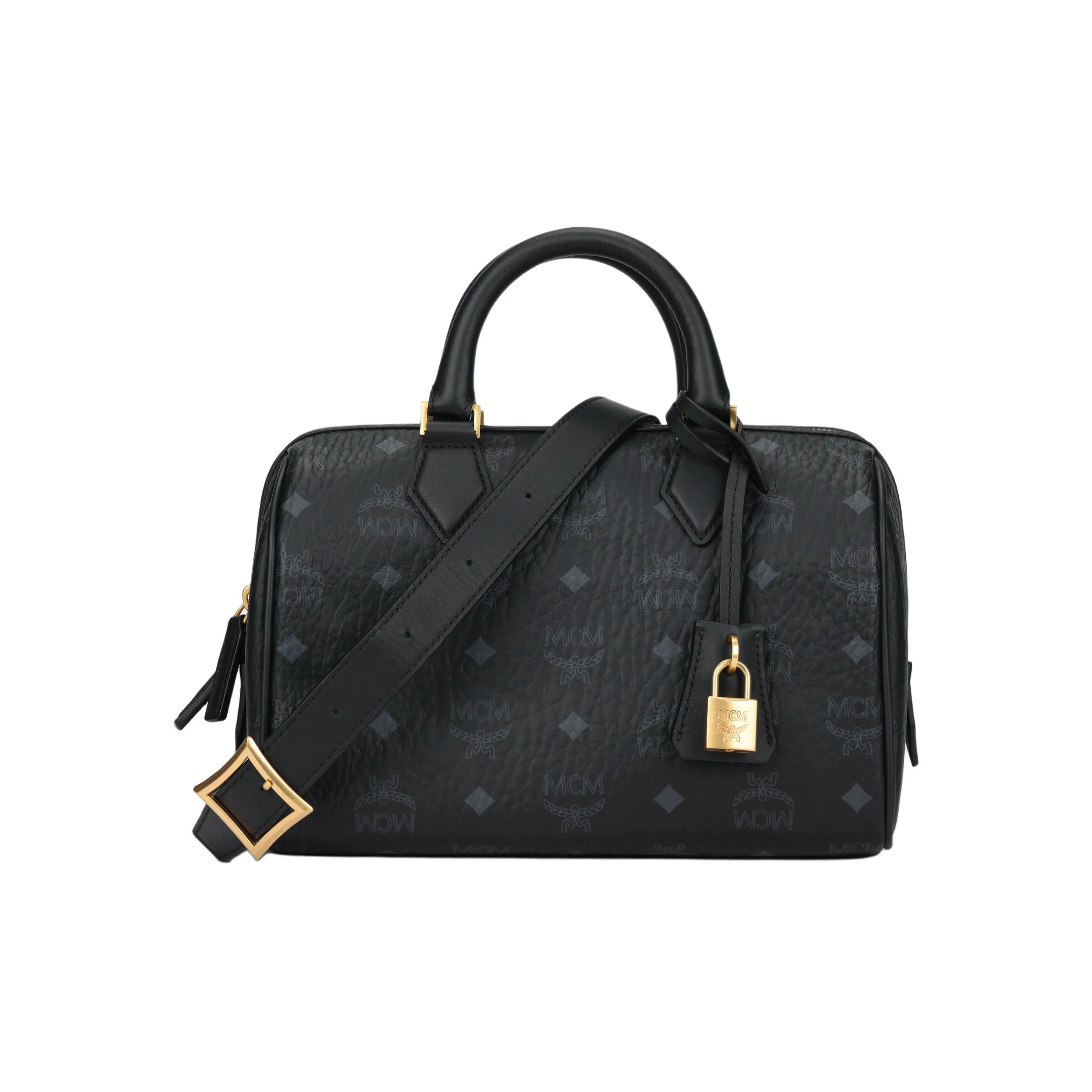 

MCM Ella 24K Gold-Plated Brass Hardware Boston Bag Visetos Coated Canvas with Leather Accents Crossbody Tote Bag Small Size Women s Style Black Basic Set (Bag + Dust Bag) чорний