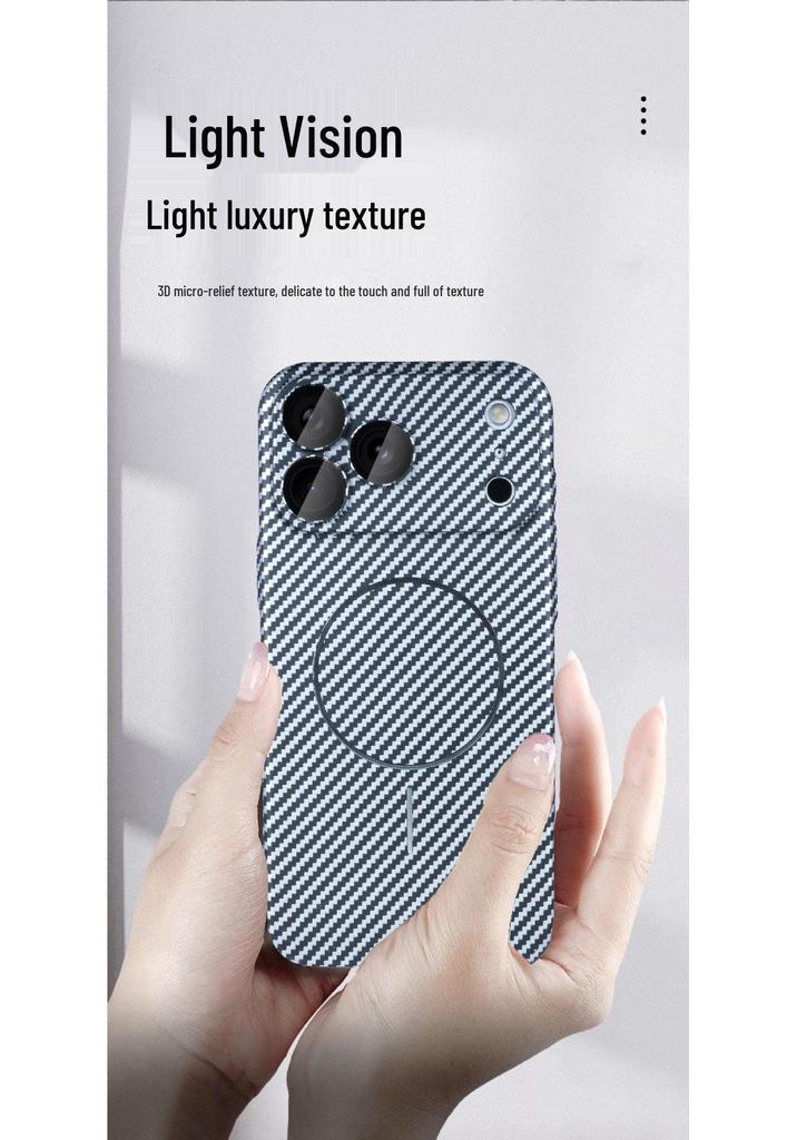 Apple 17 Pro Max Carbon Fiber Magnetic Phone Case with Lens Film for iPhone 15/14