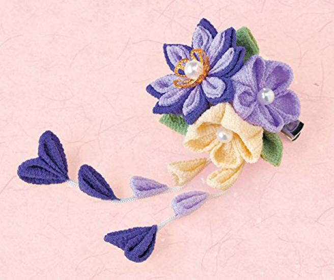 Takagi Fiber Panami Kyoto Chirimen Tsumami Zaiku Flower Bouquet Kit, Brooch, Purple, LH-124