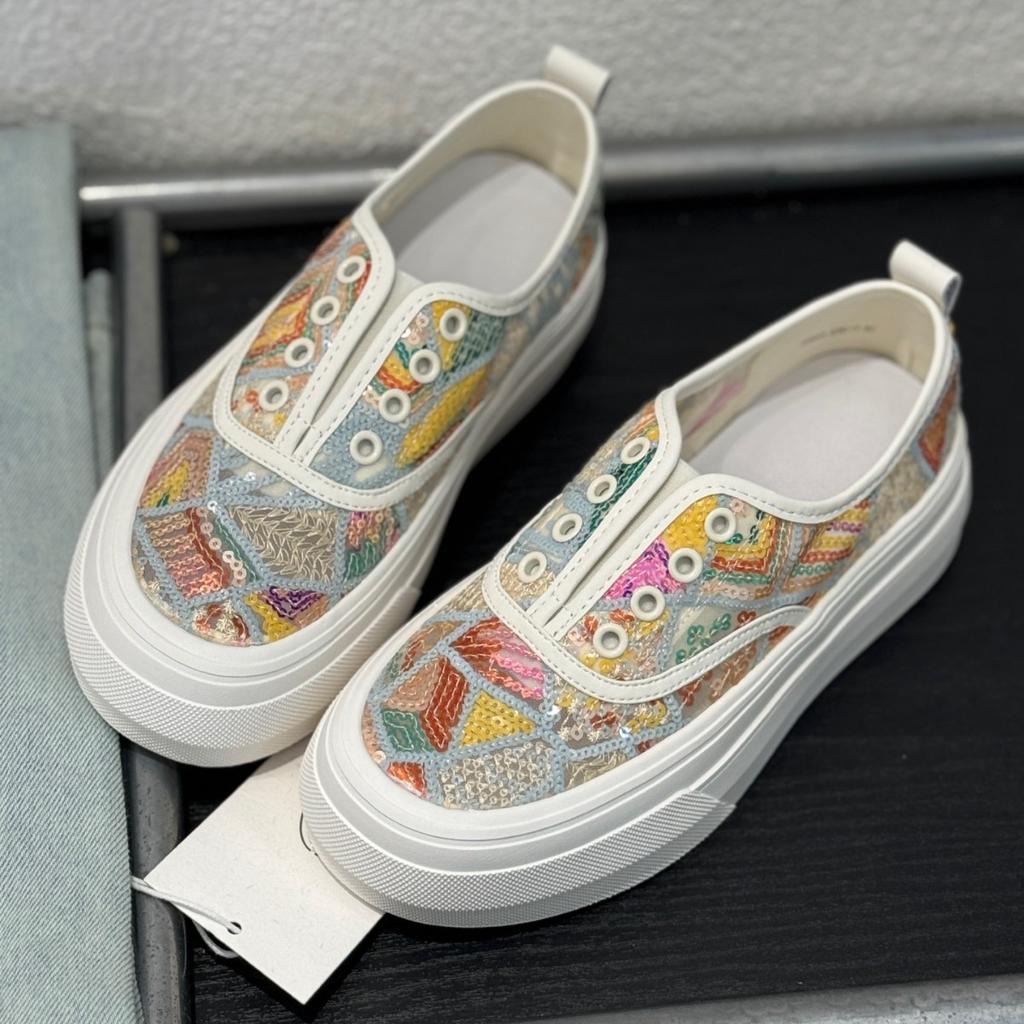 Sequined Loafers Women's Summer Breathable Mesh Mesh Shoes 2025 New Versatile Casual Soft Sole One-pedal Lazy Shoes