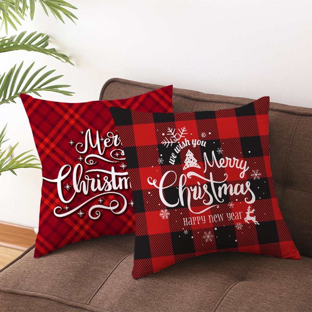 Christmas Style Pillowcase Red Plaid Cushion Cover Square Pillow Case 450*450mm Home Sofa Decor