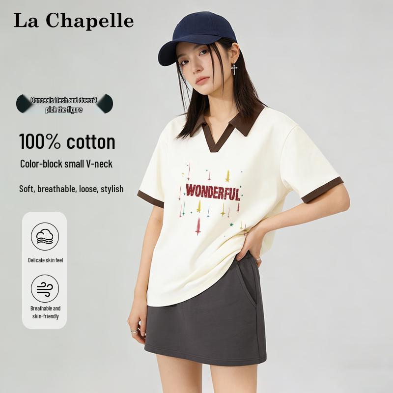 La Chapelle Women's French Retro Color-Block Polo T-Shirt