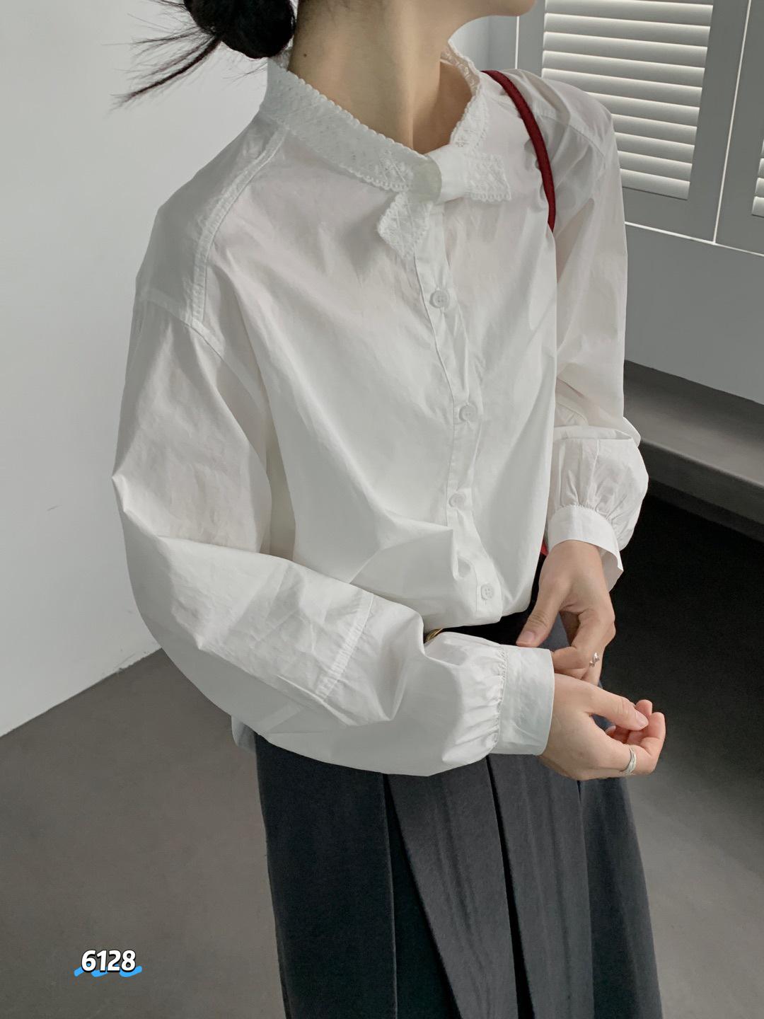 

Women s Elegant French Lace Bow Tie Long Sleeve Shirt - Loose & Comfortable Medium (80-110 cm) белый
