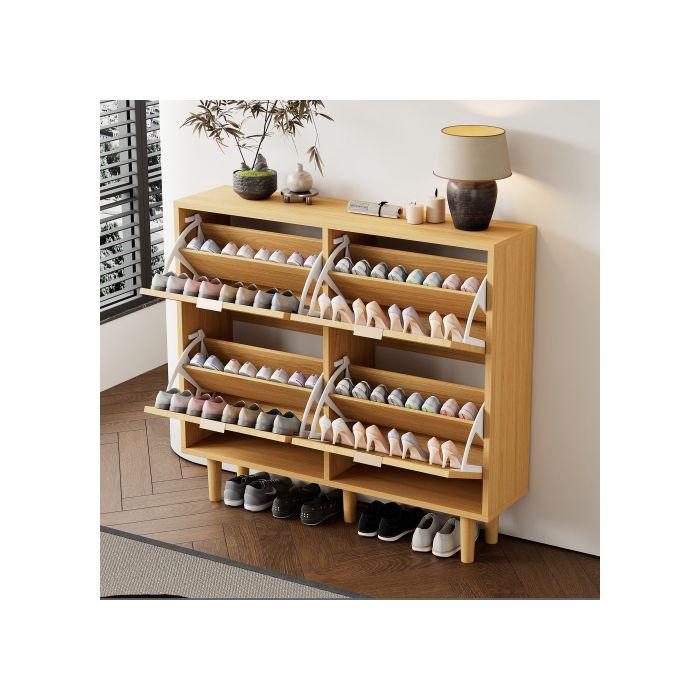 Meuble À Chaussures Avec 4 Tiroirs Rabattables, En Rotin Avec Poignées En Métal Dimensions : 100 X 25 X 90 Cm