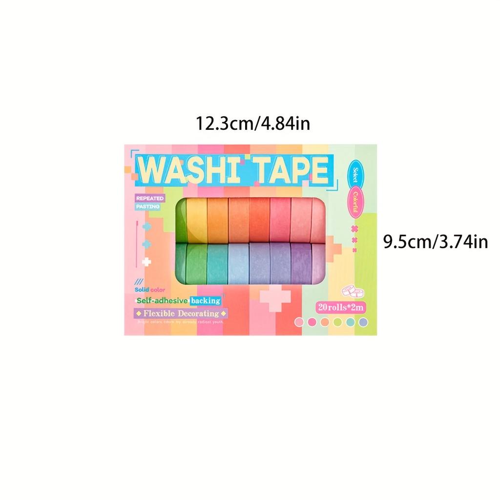 20 Rollen Macaron Unifarbene Washi Tape Set, Leicht zu Kleben & Reißen Dekoratives Klebeband für Scrapbooking & Journaling