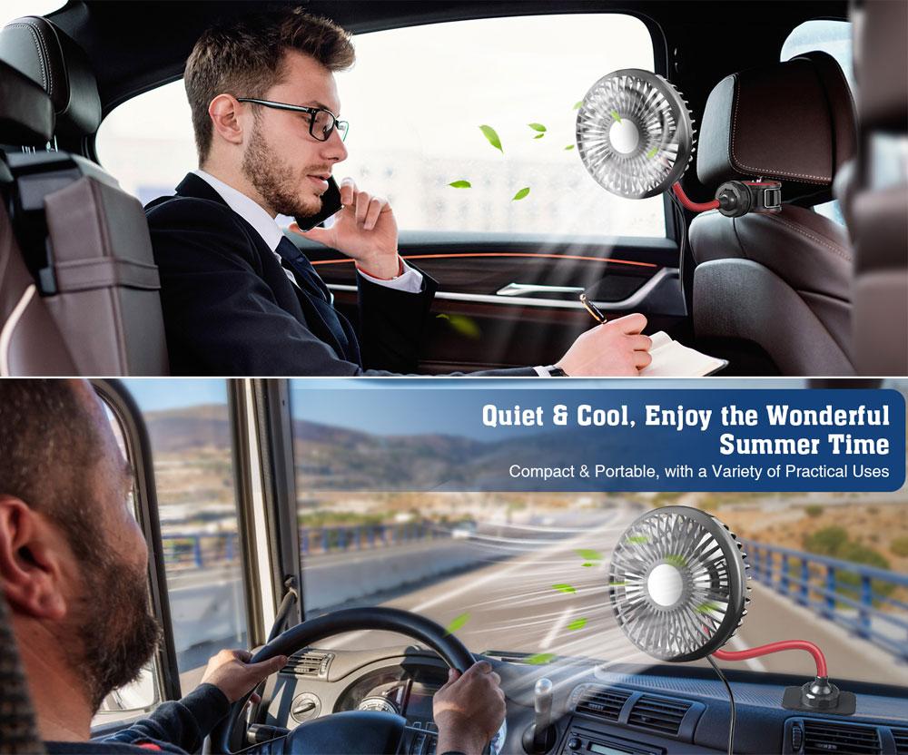 5V Car Fan Cooling Backseat Fan 360 Degree Rotatable 3 Speeds Strong Wind Quiet Ventilation Fan  Adjustable Clip Car Seat Fan