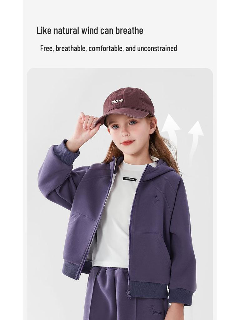 Autumn 2025 Minnie Girls' Tracksuit: Cute Hooded Jacket & Cuffed Sweatpants