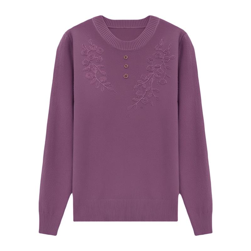 Women's Loose-Fit Knitted Sweater for Middle-Aged & Elderly: Free Size, Long-Sleeved T-Shirt, Spring/Autumn.