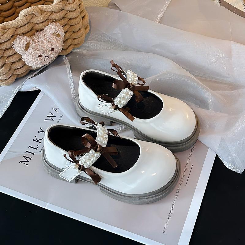 Girls' leather shoes 2025 spring and autumn new cute bow pearl princess shoes children's performance shoes fashion single shoes trend