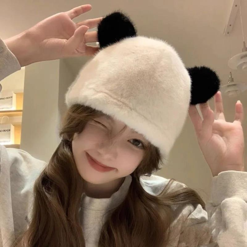 Korea Cute Bear Ears Knit Cap Autumn and Winter Warm Cute Bear Ear Earflap Hat Beanies Cap Warm Thick Winter Hat Cycling Ski Pullover Cap
