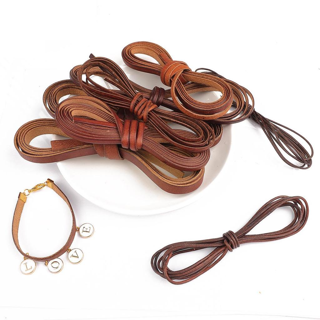 Colier cu șnur din piele naturală de vacă DIY - Materiale pentru bijuterii lucrate manual, Rotund/Plat, Șnur gros de 2 mm