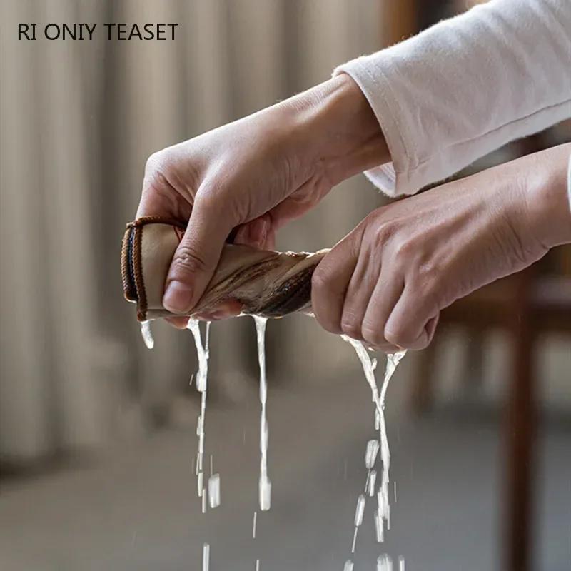 Chinese Painted Flower Pattern Thickened Tea Towel Plush Imitation Deerskin Absorbent Water Rag Tea Napkins Cloth Tea Ceremony