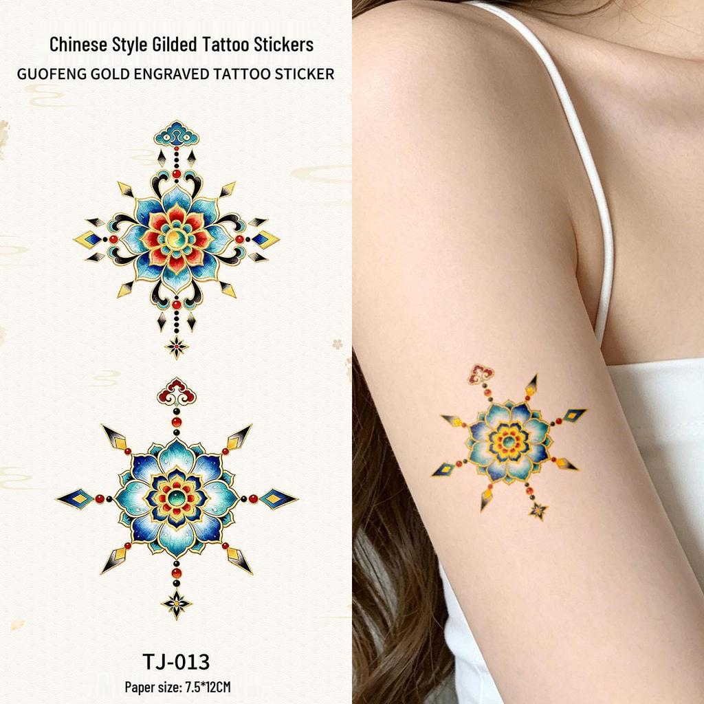 Chinese Style Waterproof Phoenix & Koi Tattoo Sticker - Long-lasting, Aesthetic Dunhuang Design for Arm & Collarbone