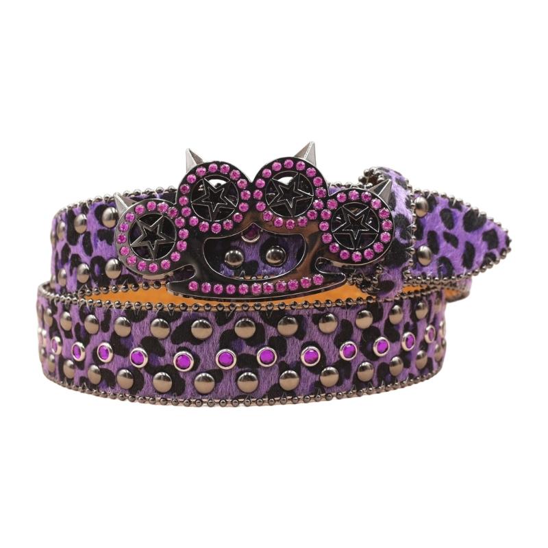 Women's Men's Oversized Belt Leopard Print Rhinestones Embellished Rivets Accent Western Girdle for Hip Hop Event