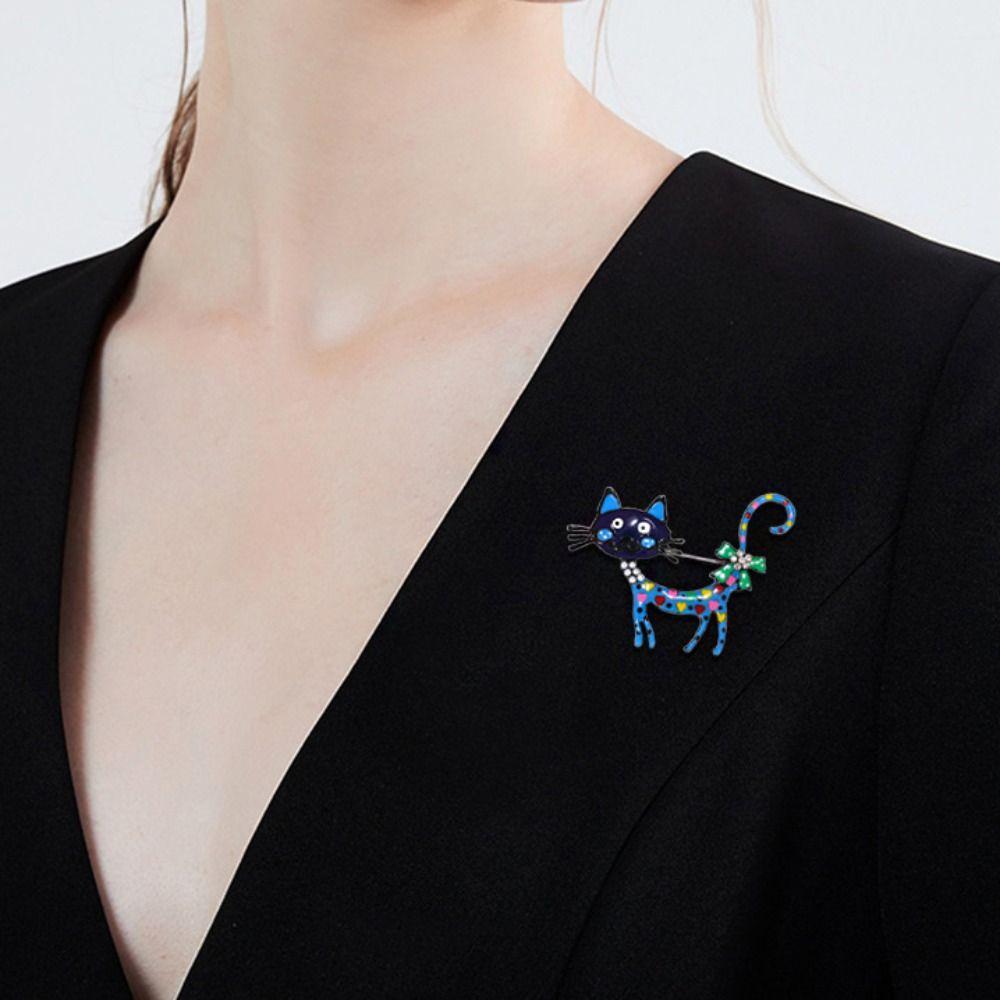 Rhinestone Vintage Enamel Brooch Retro Corsage Ornament Exquisite Dripping Oil Cat Brooch  for Gift