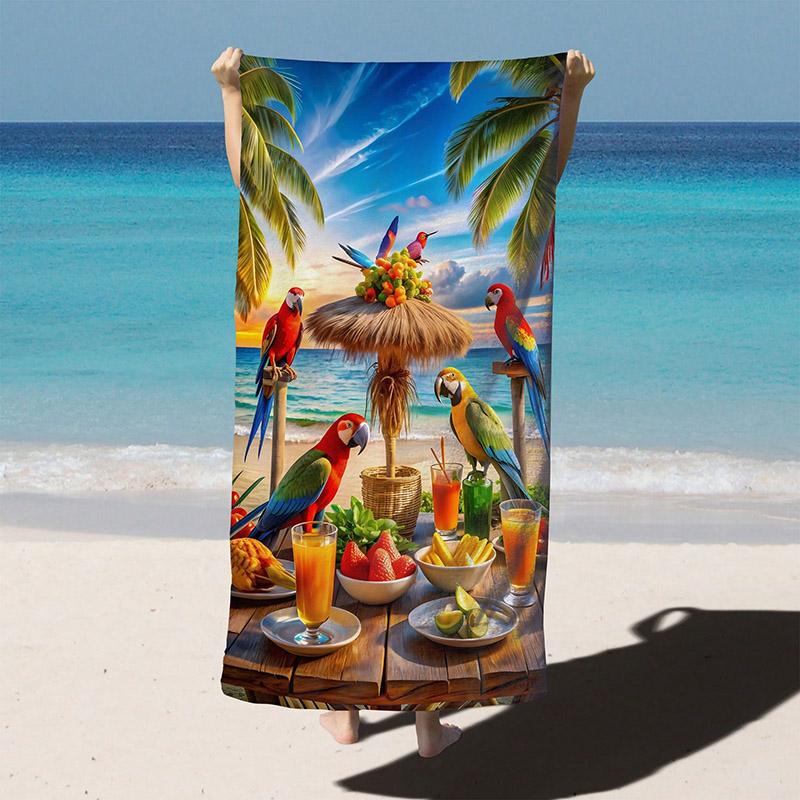Parrots and Beach Tropical Print Towel Patterned Sunscreen And Windproof Suitable For Swimming Pool Camping Travel Blanket