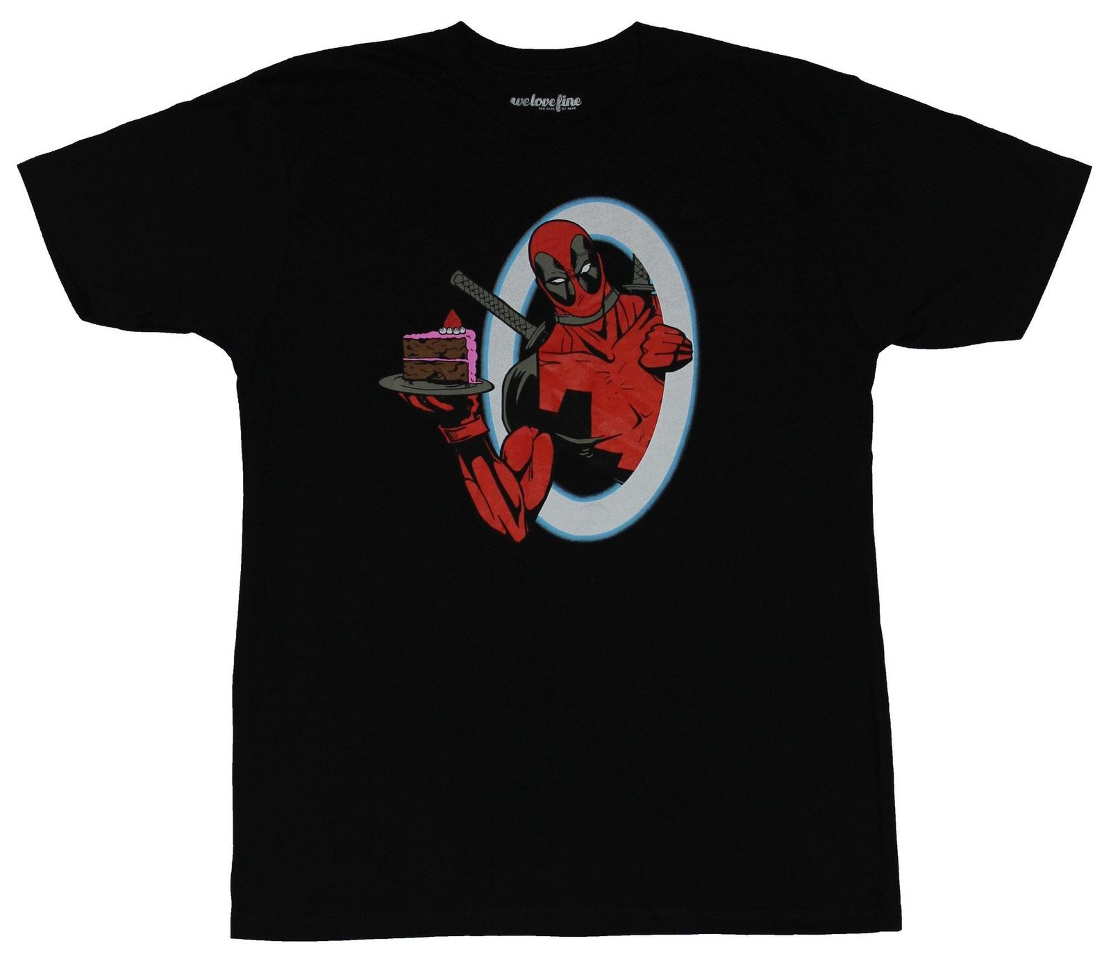Deadpool Marvel Comics Mens T-shirt Portal popping Cake Serving Wade Image XL