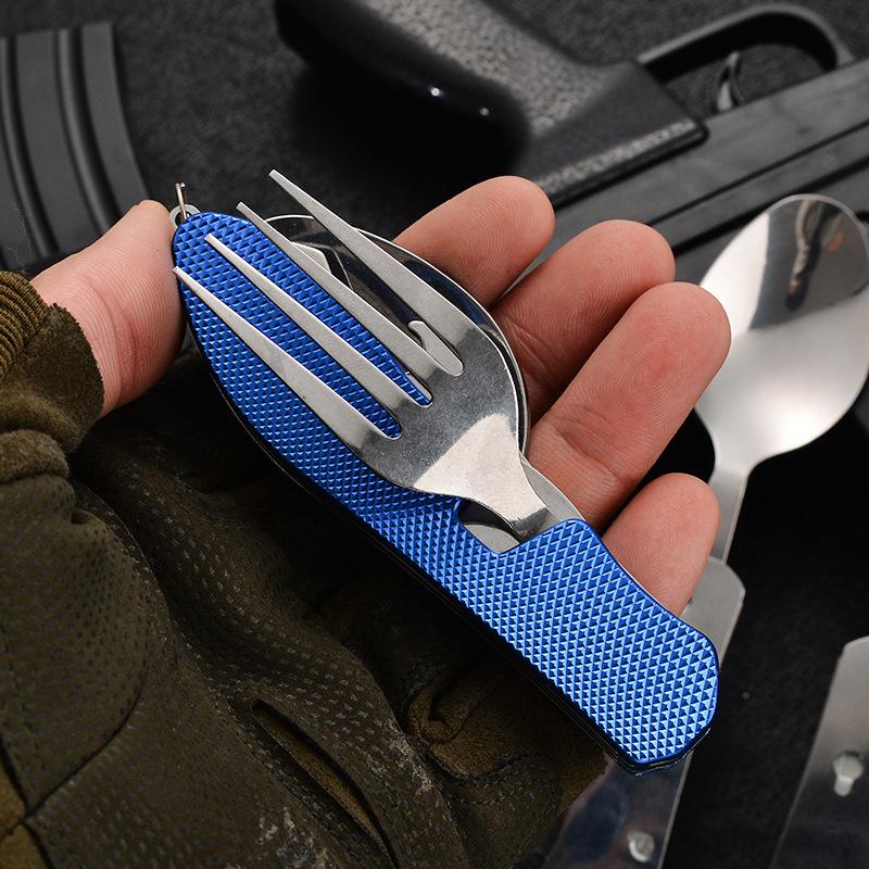 4-in-1 Stainless Steel Spoon Knife Fork Bottle Opener Foldable Pocket Kit Outdoor Cutlery Set Foldable Portable Compact